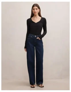Forever New Emma Mid Rise Barrel Jeans in Blue