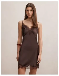 Forever New Frannie Lace Trim Mini Dress in Chocolate