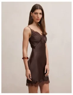 Forever New Frannie Lace Trim Mini Dress in Chocolate
