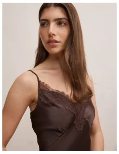 Forever New Frannie Lace Trim Mini Dress in Chocolate