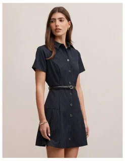 Forever New Gigi Pleated Button Down Mini Dress in Blue