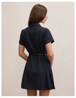 Forever New Gigi Pleated Button Down Mini Dress in Blue