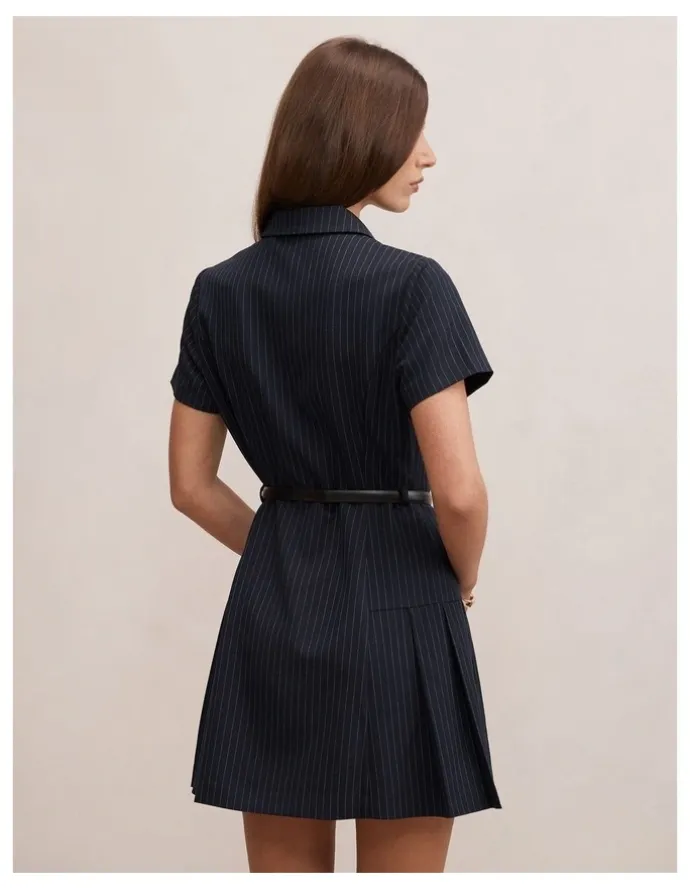 Forever New Gigi Pleated Button Down Mini Dress in Blue