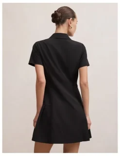 Forever New Gigi Pleated Button Down Mini Dress in Black