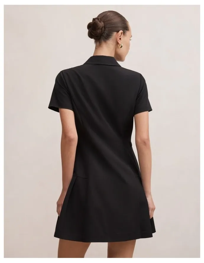 Forever New Gigi Pleated Button Down Mini Dress in Black