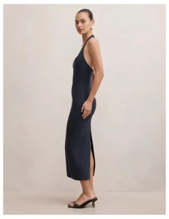 Forever New Gina Halter Neck Bodycon Midi Dress in Navy