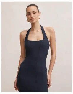 Forever New Gina Halter Neck Bodycon Midi Dress in Navy