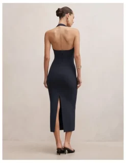 Forever New Gina Halter Neck Bodycon Midi Dress in Navy