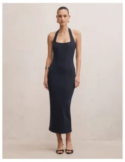 Forever New Gina Halter Neck Bodycon Midi Dress in Navy
