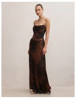 Forever New Gwynne Draped Strapless Maxi Dress in Multi Spot Print