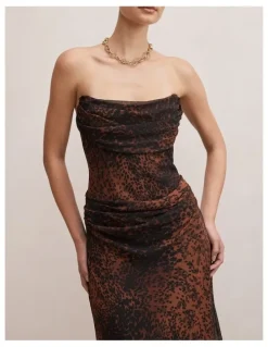 Forever New Gwynne Draped Strapless Maxi Dress in Multi Spot Print
