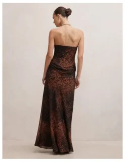 Forever New Gwynne Draped Strapless Maxi Dress in Multi Spot Print