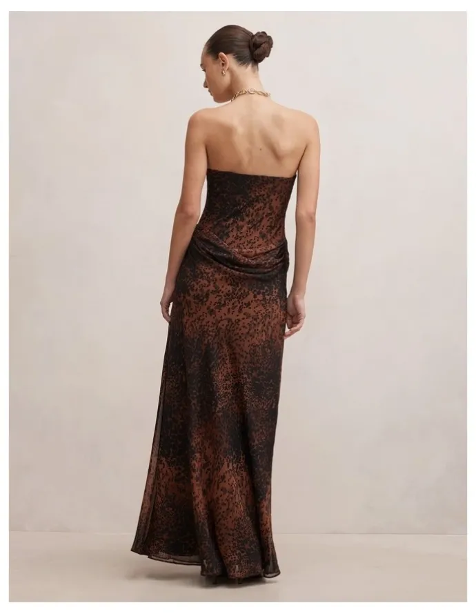 Forever New Gwynne Draped Strapless Maxi Dress in Multi Spot Print