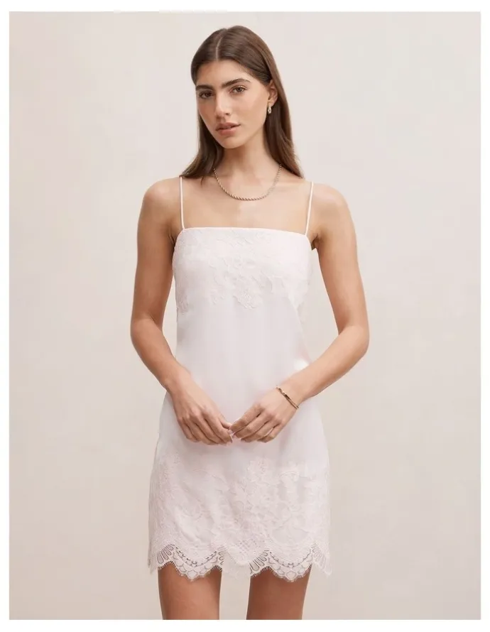 Forever New Haven Lace Trim Mini Dress in Pink