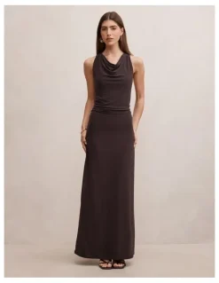 Forever New Jae Bubble Back Hardware Maxi Dress in Brown