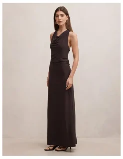 Forever New Jae Bubble Back Hardware Maxi Dress in Brown