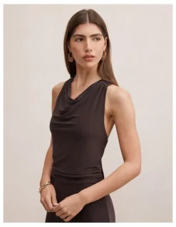 Forever New Jae Bubble Back Hardware Maxi Dress in Brown