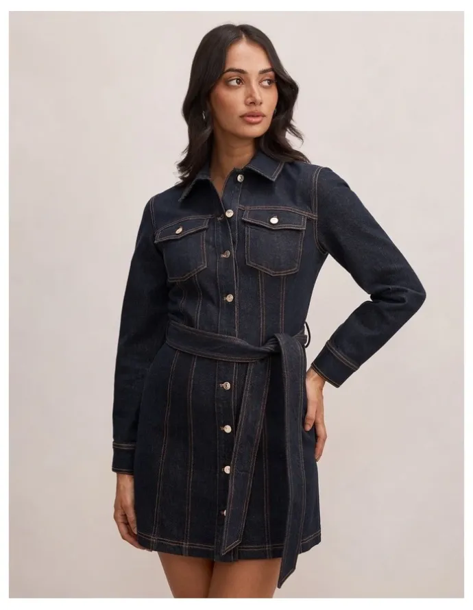 Forever New Jayden Denim Dress in Blue