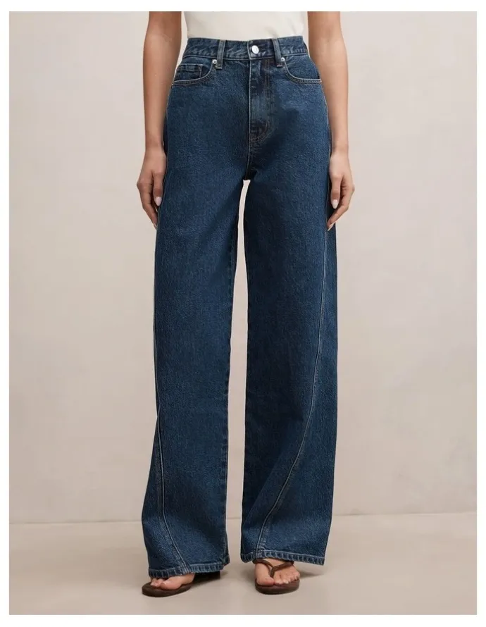 Forever New Kate Twisted Seam Wide Leg Jeans in Blue