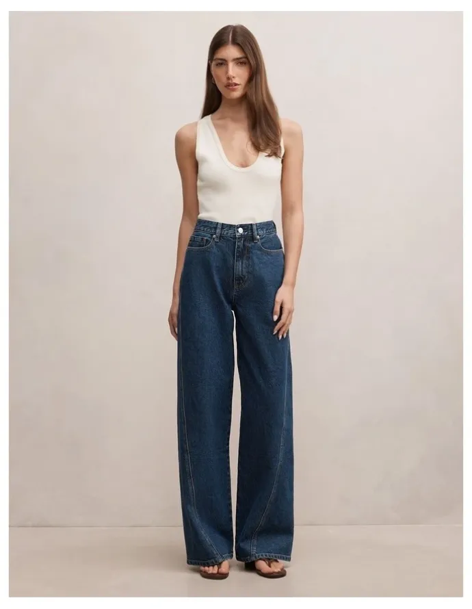 Forever New Kate Twisted Seam Wide Leg Jeans in Blue