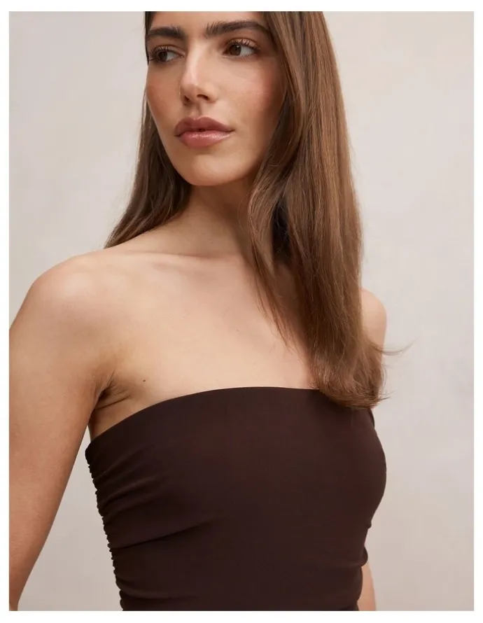 Forever New Keely Strapless Jersey Maxi Dress in Brown