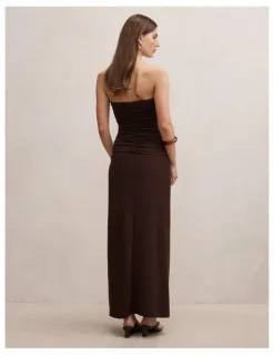 Forever New Keely Strapless Jersey Maxi Dress in Brown