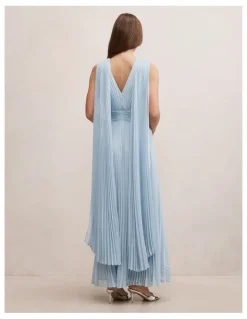Forever New Leia Pleated Cape Maxi Dress in Blue