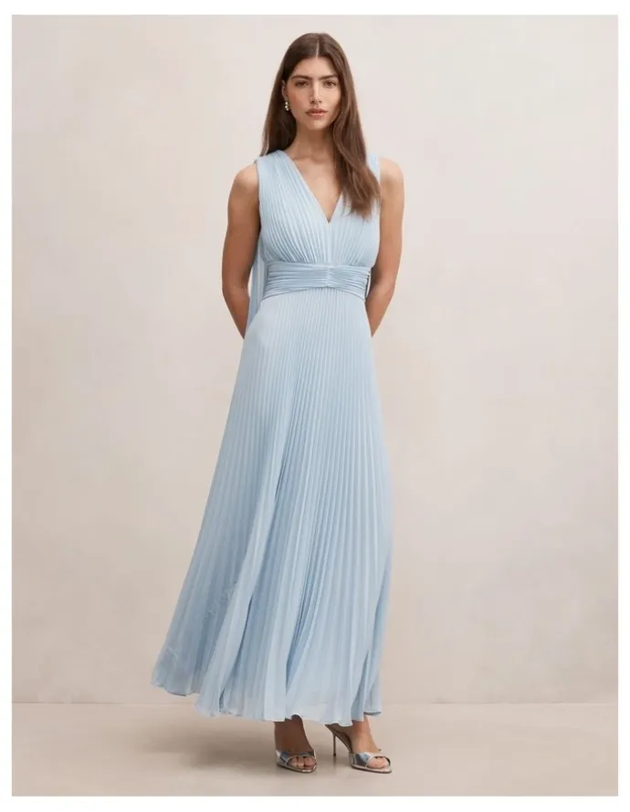 Forever New Leia Pleated Cape Maxi Dress in Blue