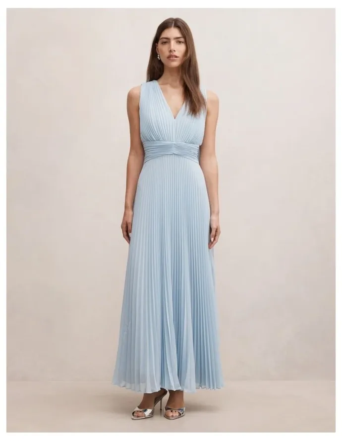 Forever New Leia Pleated Cape Maxi Dress in Blue