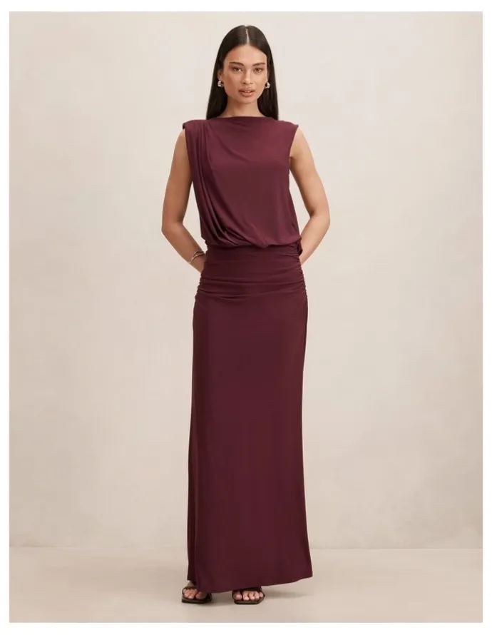 Forever New Leni Draped Backless Dress in Purple