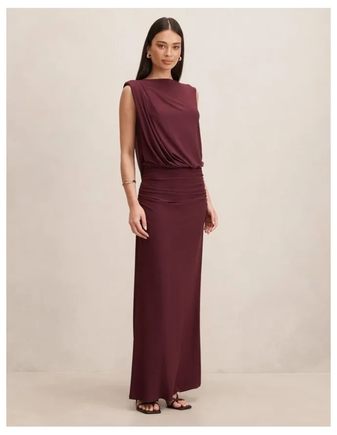 Forever New Leni Draped Backless Dress in Purple