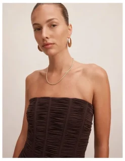 Forever New Lorelei Strapless Ruched Maxi Dress in Chocolate