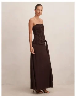Forever New Lorelei Strapless Ruched Maxi Dress in Chocolate