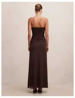 Forever New Lorelei Strapless Ruched Maxi Dress in Chocolate