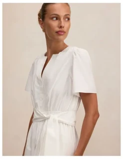 Forever New Matilda Embroidered Tie Midi Dress in White