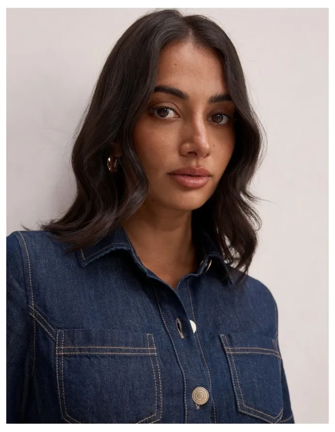 Forever New Millie Denim Midi Shirt Dress in Blue