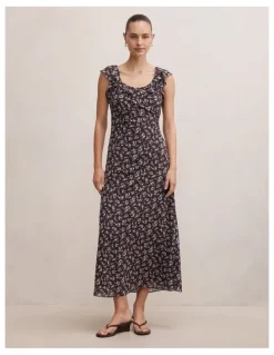 Forever New Paige Ruffle Midi Dress in Choc Ray Ditsy