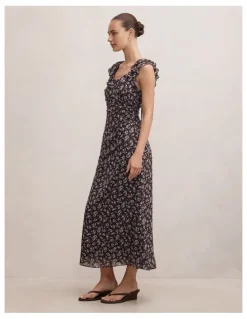 Forever New Paige Ruffle Midi Dress in Choc Ray Ditsy