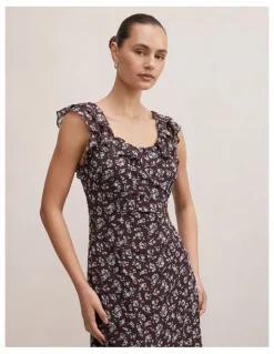 Forever New Paige Ruffle Midi Dress in Choc Ray Ditsy