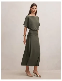 Forever New Parker Drape Jersey Midi Dress in Green