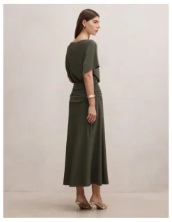 Forever New Parker Drape Jersey Midi Dress in Green