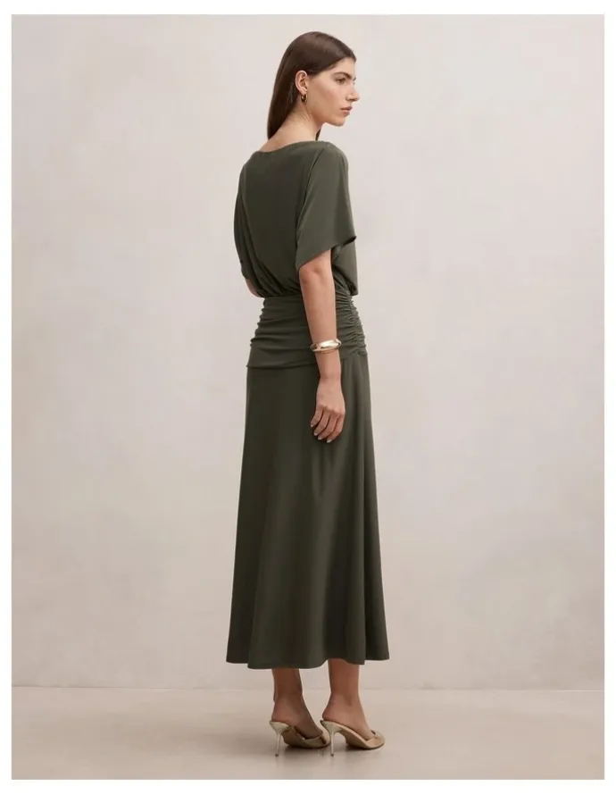 Forever New Parker Drape Jersey Midi Dress in Green