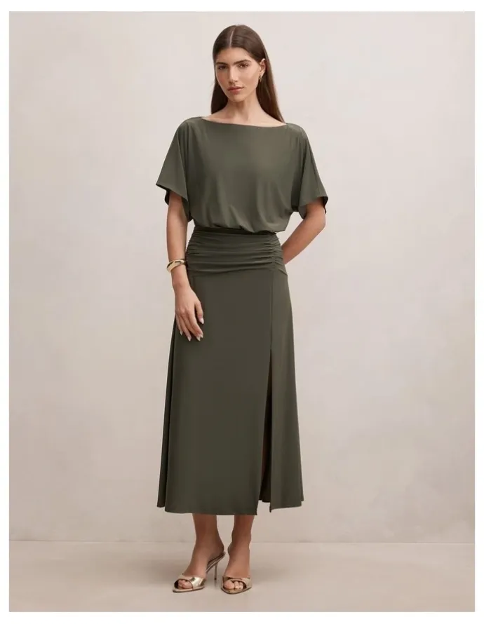 Forever New Parker Drape Jersey Midi Dress in Green
