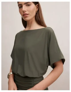 Forever New Parker Drape Jersey Midi Dress in Green