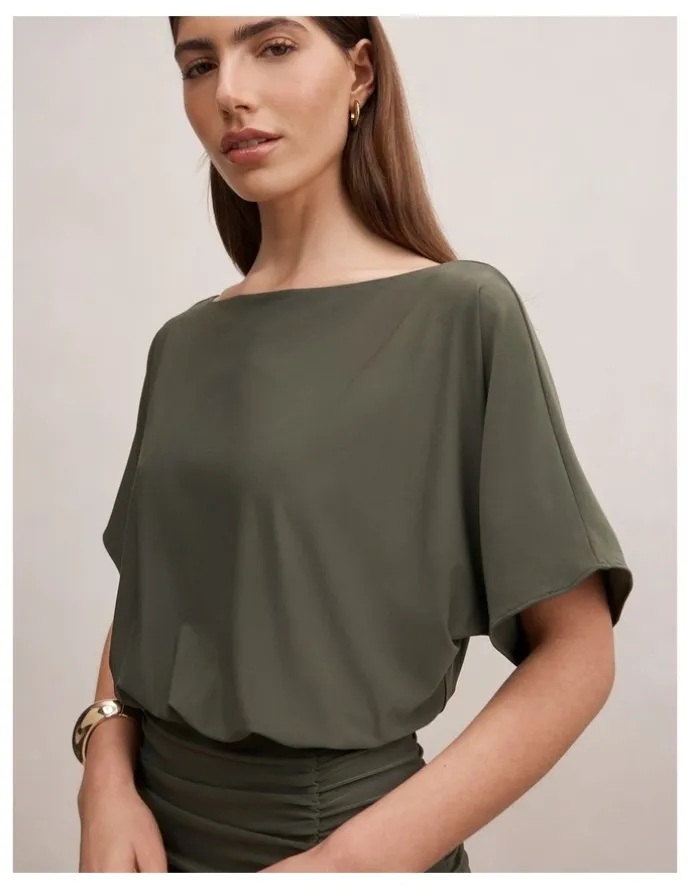 Forever New Parker Drape Jersey Midi Dress in Green