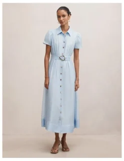Forever New Petite Avery Short Sleeves Midi Dress in Blue