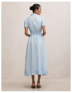 Forever New Petite Avery Short Sleeves Midi Dress in Blue