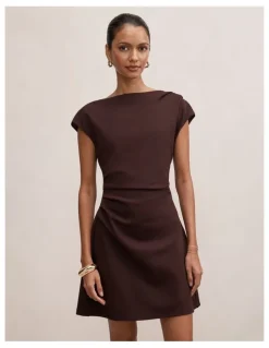Forever New Petite Carly Sleeveless Tuck Mini Dress in Chocolate