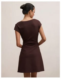 Forever New Petite Carly Sleeveless Tuck Mini Dress in Chocolate