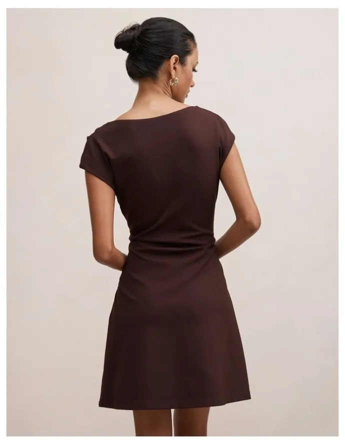 Forever New Petite Carly Sleeveless Tuck Mini Dress in Chocolate